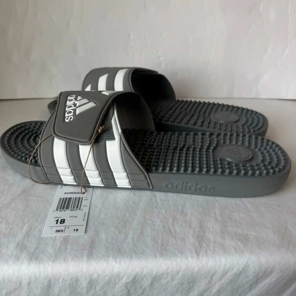 NIB Adidas Adissage Post Workout Massage Slides Men's Size 18 Gray Adjustable‎